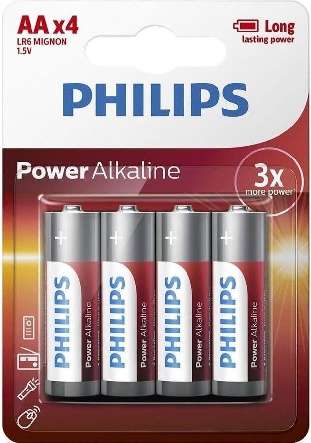 Щелочные батарейки PHILIPS alkaline LR6 (AA), 4 шт./блистер, 009000312 (009000312)