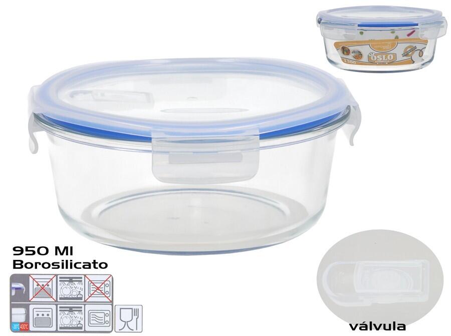 Borosilikāta pusdienu kārba ar vārstu 1300 ml, apaļa, 8,5 x 20,5 x 20,5 cm, KITCHEN&GO (8445393578859)