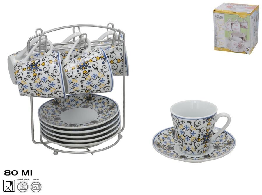 Набор из 6 кофейных чашек с блюдцами и подставкой, 15,5 x 16 x 12 см, KITCHEN&GO (8445393546360)