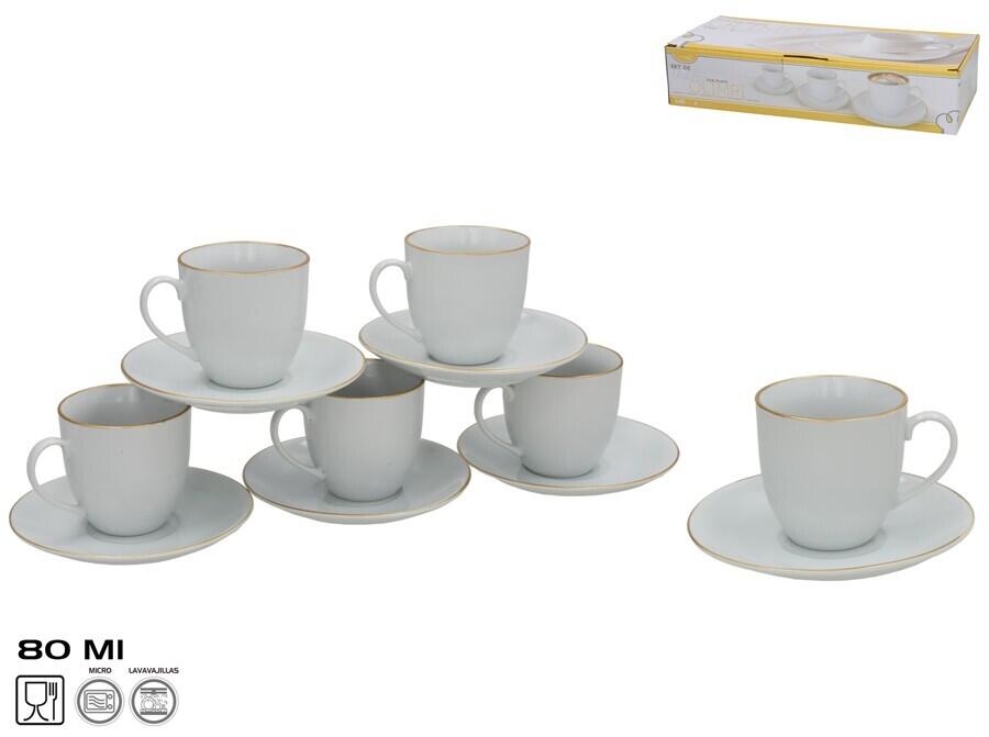 Набор из 6 чашек с блюдцами с золотой каймой 12 предметов, 8 x 13,5 x 13,5 см, KITCHEN&GO (8445393535241)