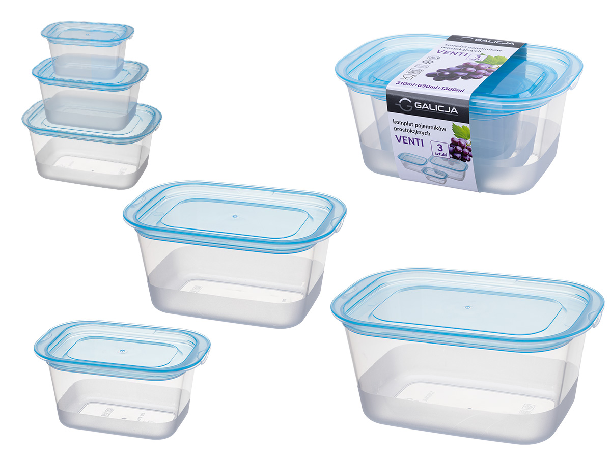 Pusdienu kārbu komplekts, 3 gab., 310 ml / 690 ml / 1380 ml, 41151, 20,2 x 13,7 x 9,5, GALICJA (41151)