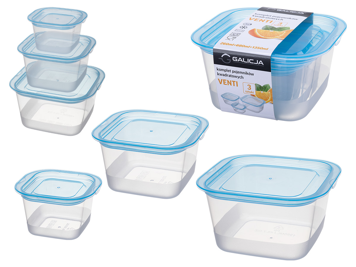 Pusdienu kārbu komplekts, 3 gab., 260 ml / 680 ml / 1350 ml, 41168, 17,3 x 16 x 9,5, GALICJA (41168)