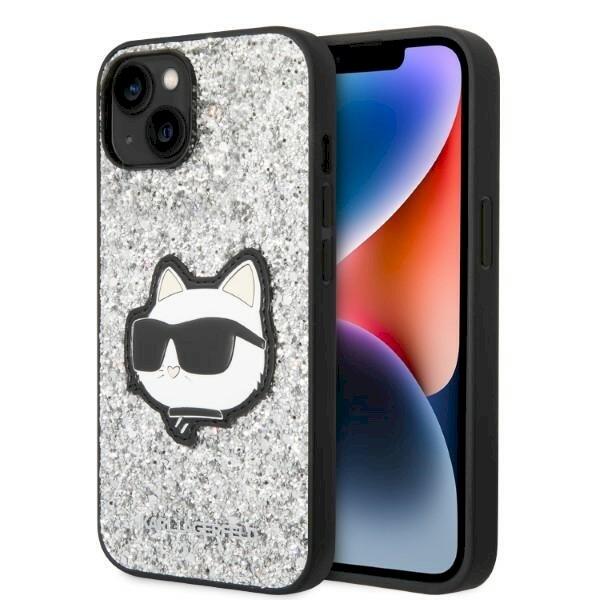 Karl Lagerfeld KLHCP14SG2CPS Hardcase Glitter Choupette Patch Aizsargapvalks priekš iPhone 14/15/13 6,1" / sudraba (KLHCP14SG2CPS)