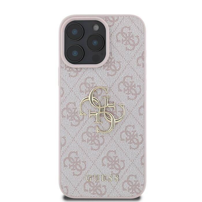 Guess PU 4G Metal Logo Case Защитный чехол для iPhone 16 Pro Max / розовый (GUHCP16X4GMGPI)