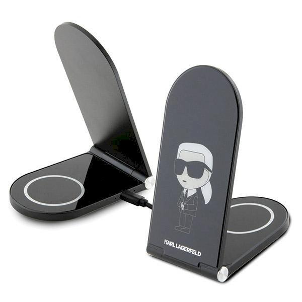 Karl Lagerfeld foldable wireless charger 2-in-1 KLDCRFALKINK Зарядное устройство 15W / чёрный Ikonik MagSafe (KLDCRFALKINK)