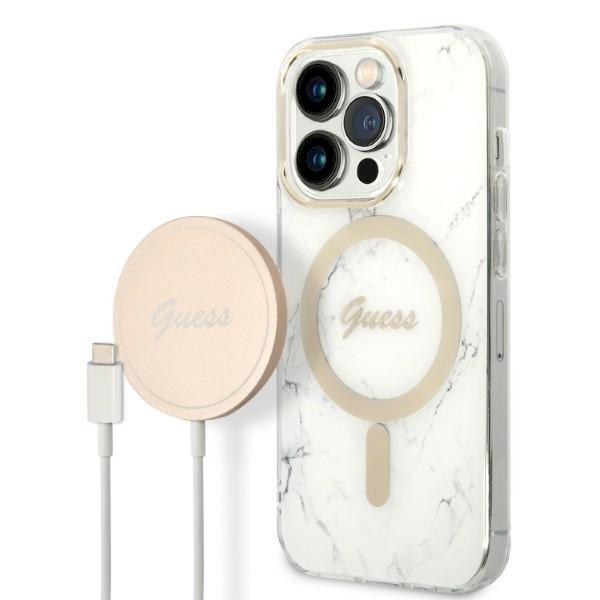 Guess Set GUBPP14LHMEACSH Защитный чехол с зарядным устройством для iPhone 14 Pro 6,1" / белый (GUBPP14LHMEACSH)