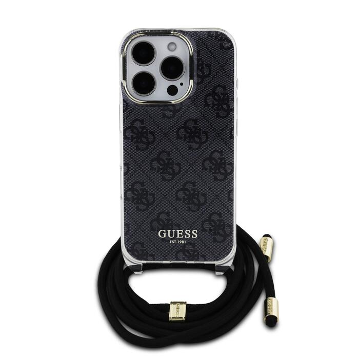 Guess IML 4G Printed Crossbody Strap Case Защитный чехол для iPhone 16 Pro Max / чёрный (GUHCP16XHC4SEK)