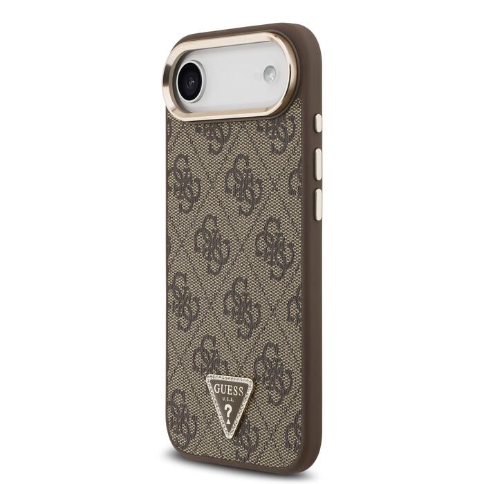 Guess PU Leather 4G Strass Triangle Logo Gold Frame MagSafe Case Защитный чехол для iPhone Air / коричневый (GUHMP17MP4GTDGMW)