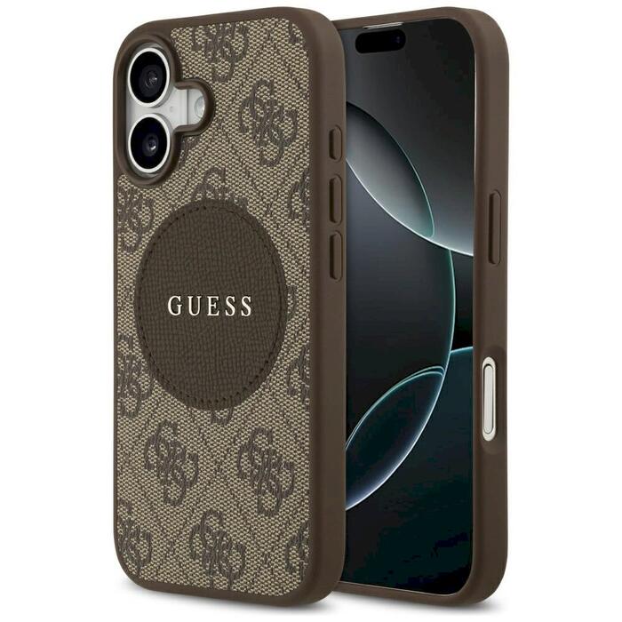 Case Guess 4G Circle Classic Logo MagSafe Защитный чехол для iPhone 17 / коричневый (GUHMP17SP4PGRSGW)