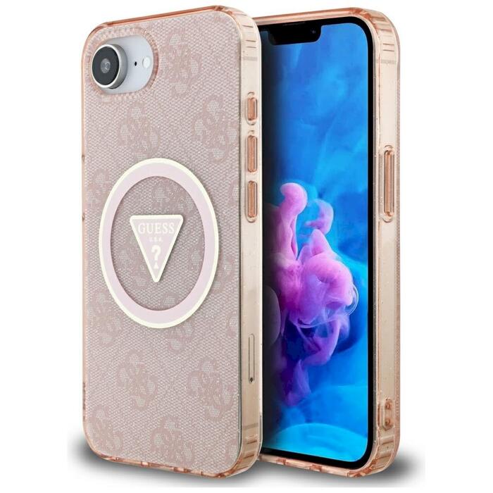 Case Guess IML Metal Glitter 4G Circle Triangle MagSafe Защитный чехол для iPhone 16e / 17e / розовый (GUHMPSE4HG4PRTGP)