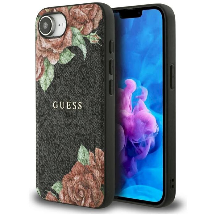 Case Guess 4G Flowers Print MagSafe Защитный чехол для iPhone 16e/17e / чёрный (GUHMPSE4P4ROPEMCK)