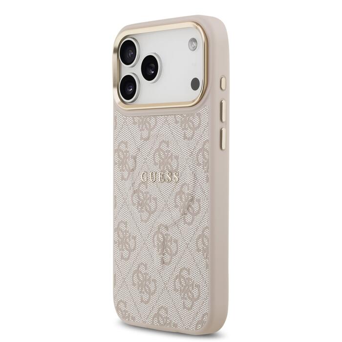 Guess PU Leather 4G Gold Frame MagSafe Case Защитный чехол для iPhone 17 Pro Max / розовый (GUHMP17XP4MSEGCP)