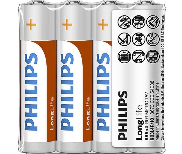 Philips R03L4F/10 AAA baterijas Longlife Alkaline