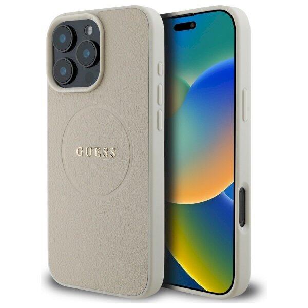 Guess GUHMP16XPGHSMME Hardcase Grained Ring MagSafe Защитный чехол для iPhone 16 Pro Max 6.9" / бежевый (GUHMP16XPGHSMME)