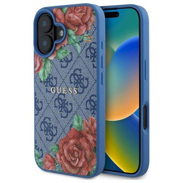 Guess GUHMP16SP4ROPEMCB Hardcase 4G Flowers Print MagSafe Защитный чехол для iPhone 16 6.1" / синий (GUHMP16SP4ROPEMCB)