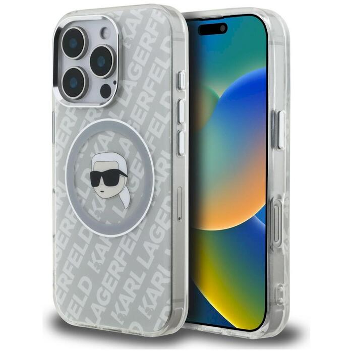Case Karl Lagerfeld IML Karl Head Logo MagSafe Защитный чехол для iPhone 16 Pro / серый (KLHMP16LHMKBKHG)