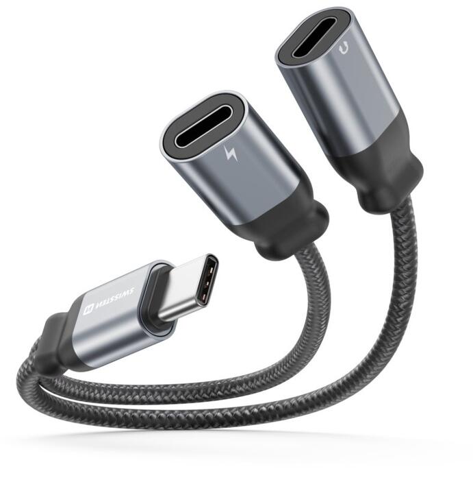 Swissten Textile USB-C Audio Charging Adapteris