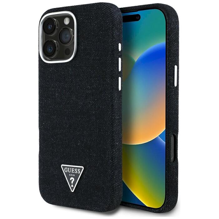 Case Guess Denim Triangle Logo MagSafe Защитный чехол для iPhone 16 Pro Max / чёрный (GUHMP16XRJFWTLK)
