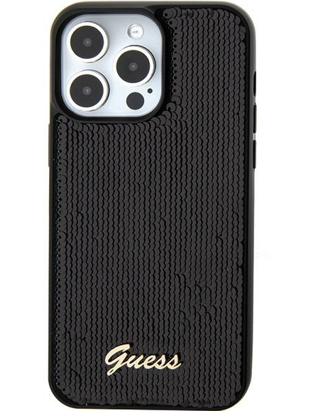 Guess HC Sequin Script Metal Case Защитный Чехол для Apple iPhone 15 Pro Max (GUHCP15XPSFDGSK)