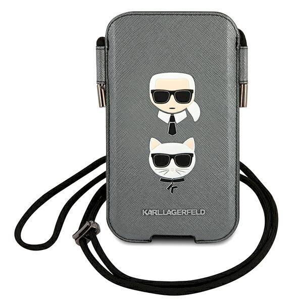 Karl Lagerfeld Saffiano Ikonik Karl&Choupette Head Aizsargapvalks priekš 6.7" / pelēks (KLHCP12LOPHKCG)