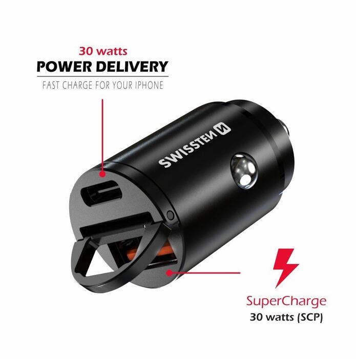 Swissten 30W Nano Metāla Automašīnas Lādētājs