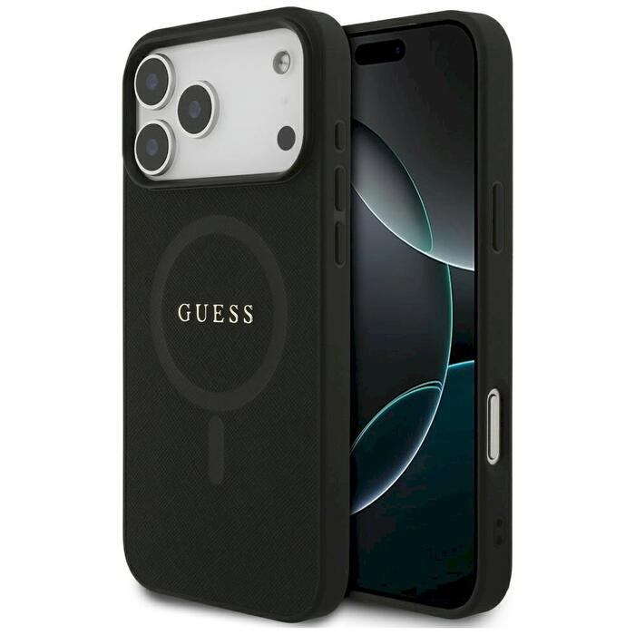 Guess Saffiano Classic Logo MagSafe Case Защитный чехол для iPhone 17 Pro Max / чёрный (GUHMP17XPSAHMCK)