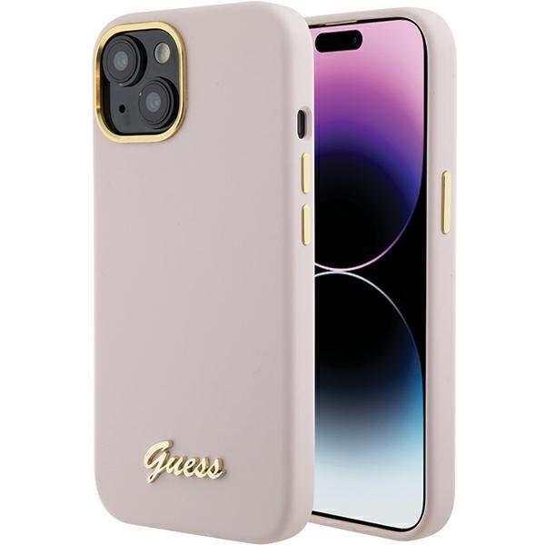 Guess Silicone Script Metal Logo & Frame Back Case Защитный Чехол для Apple iPhone 15 (GUHCP15SSMBSLP)