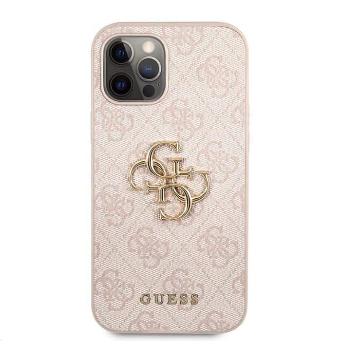 Guess PU 4G Metal Logo Case Защитный чехол для iPhone 12/12 Pro / розовый (GUHCP12M4GMGPI)
