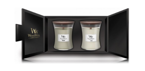 Woodwick Fireside & Linen Aromātisko sveču komplekts 2 x 85 g (5038581123738)