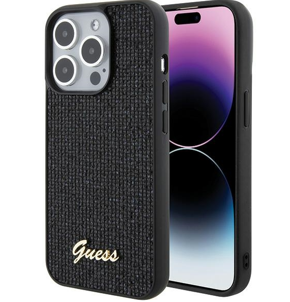 Guess PU Disco Script Metal Case Защитный Чехол для Apple iPhone 15 Pro (GUHCP15LPMSDGSK)