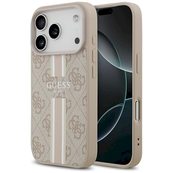 Case Guess 4G Printed Stripes MagSafe Защитный чехол для iPhone 17 Pro / розовый (GUHMP17LP4RPSP)