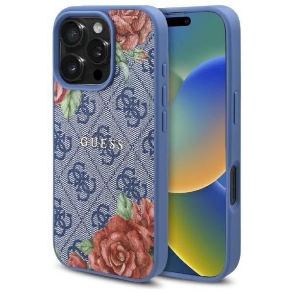 Guess GUHMP16XP4ROPEMCB Hardcase 4G Flowers Print MagSafe Защитный чехол для iPhone 16 Pro Max 6.9" / синий (GUHMP16XP4ROPEMCB)