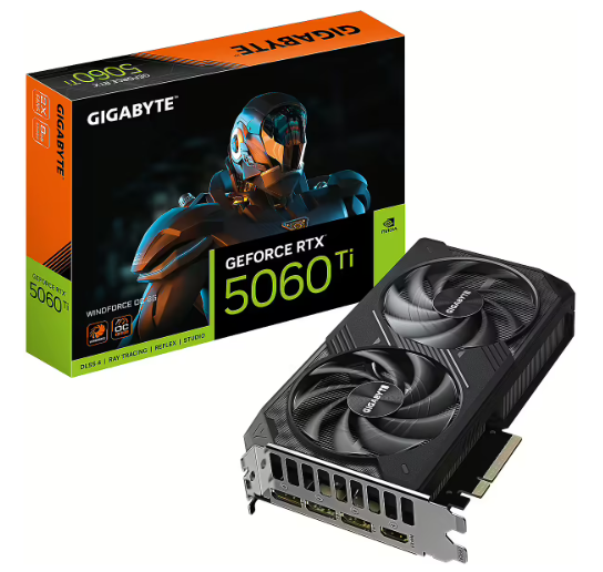 Gigabyte GeForce RTX 5060 Ti Windforce OC Видеокарта 8GB GDDR7 (GV-N506TWF2OC-8GD)