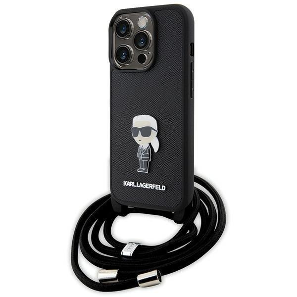 Karl Lagerfeld Crossbody Saffiano Monogram Metal Pin Karl & Choupette Back Case Защитный Чехол для Apple iPhone 15 Pro (KLHCP15LSASKNPSK)