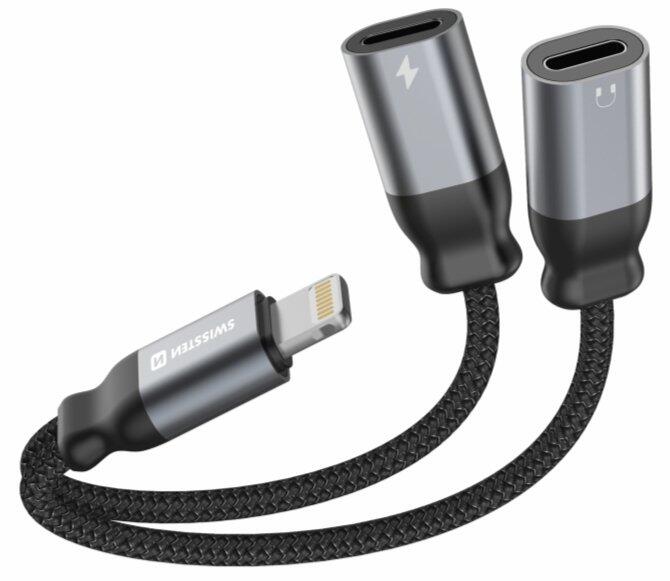 Swissten Textile Lightning Audio Charging Adapteris