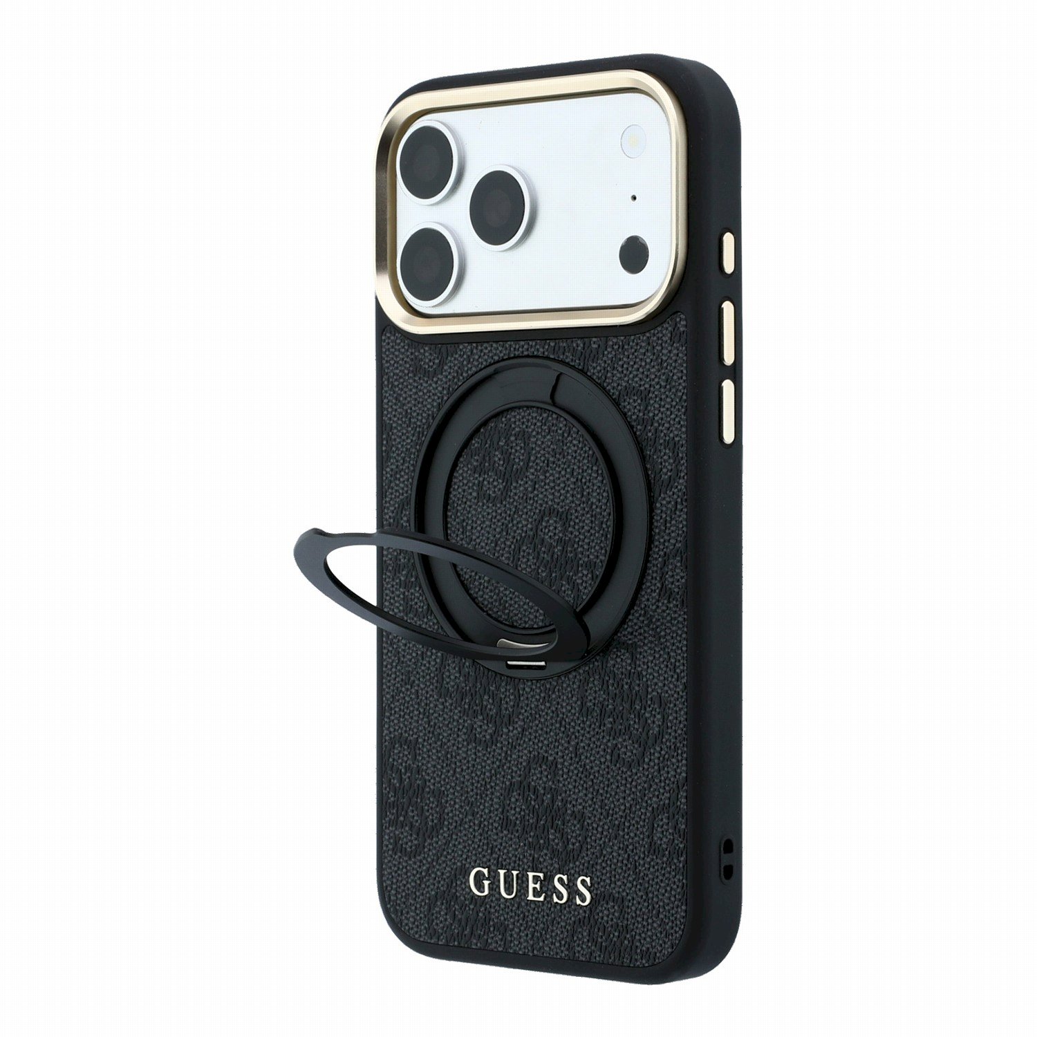 Guess PU 4G Ring Stand MagSafe Case Aizsargapvalks priekš iPhone 18 Pro / melns (GUHMP18L6PS4RSCLK)