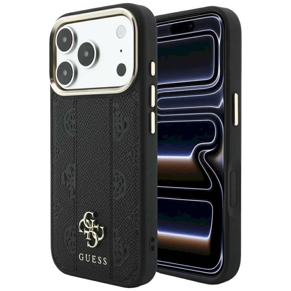 Guess Stripe Peony 4G Logo MagSafe Aizsargapvalks priekš iPhone 18 Pro Max / iPhone 17 Pro Max / melns (GUHMP18X6PGSU4EK)