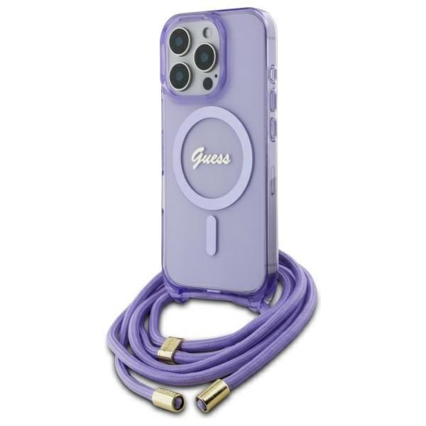 Guess GUHMP16LHCTSGNSU Hardcase Crossbody Cord Script MagSafe Защитный чехол для iPhone 16 Pro 6.3" / фиолетовый (GUHMP16LHCTSGNSU)
