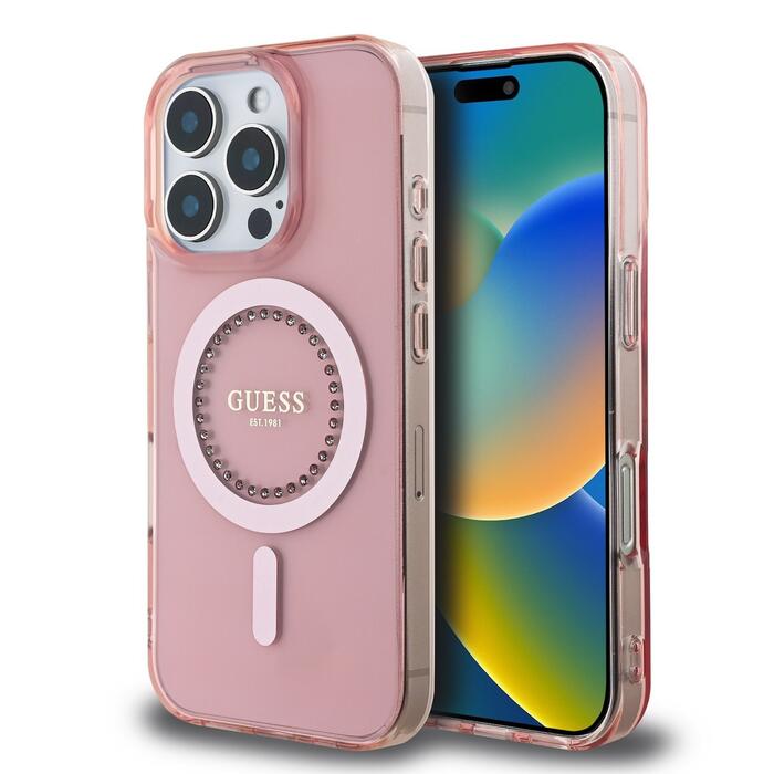Guess IML Rhinestones Ring MagSafe Case Чехол для Apple iPhone 16 Pro (GUHMP16LPFTDTEP)