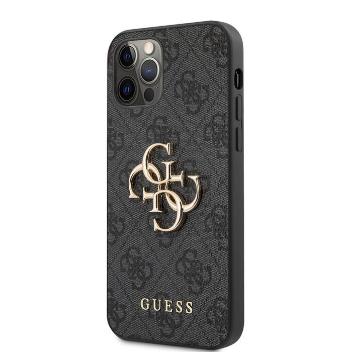 Guess PU 4G Metal Logo Case Защитный чехол для iPhone 12/12 Pro / серый (GUHCP12M4GMGGR)