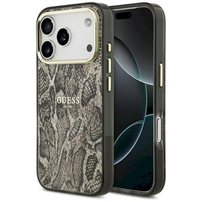 Guess Python Pattern MagSafe Case Защитный чехол для iPhone 17 Pro / коричневый (GUHMP17LHIMPYGW)