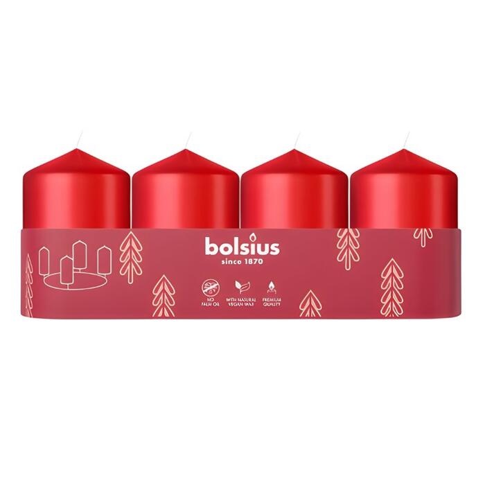 Bolsius Cilindra Sveces 4gab 60x40mm Red (37566841)