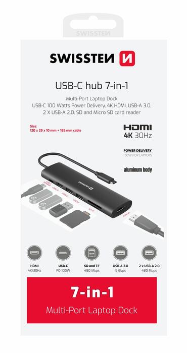 Swissten Daudzportu klēpjdatora dokstacija USB-C Hub