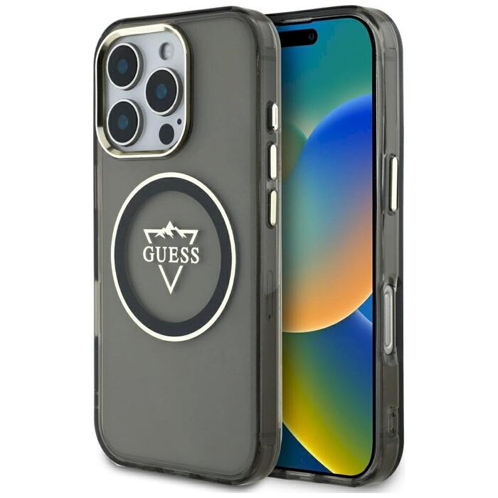 Case Guess IML Metal Mountain Logo MagSafe Защитный чехол для iPhone 16 Pro Max / чёрный (GUHMP16XHFGTMSLSK)
