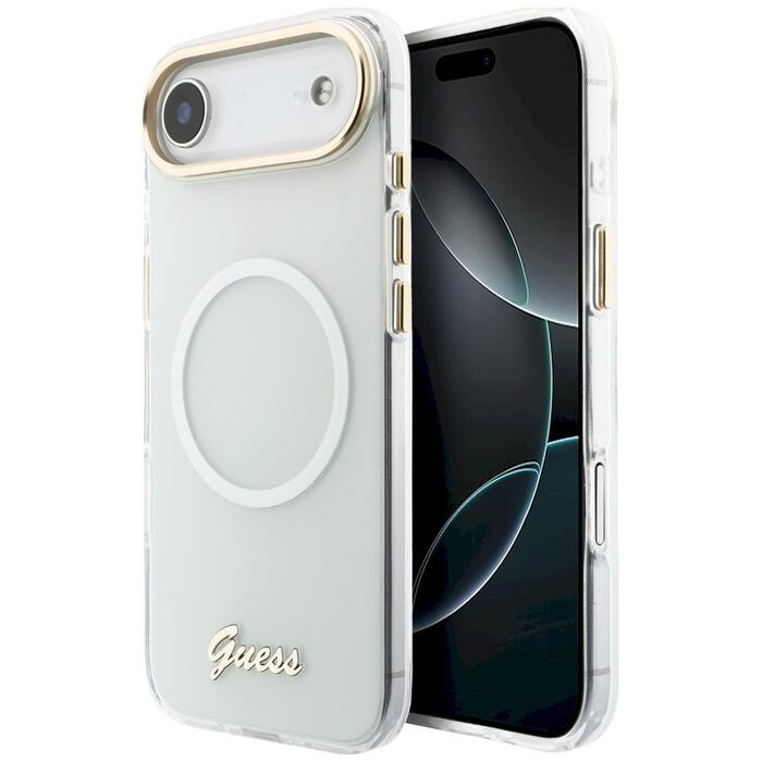 Case Guess IML Gradient Script Metal MagSafe Защитный чехол для iPhone 17 Air / белый (GUHMP17M5HTGMCSH)