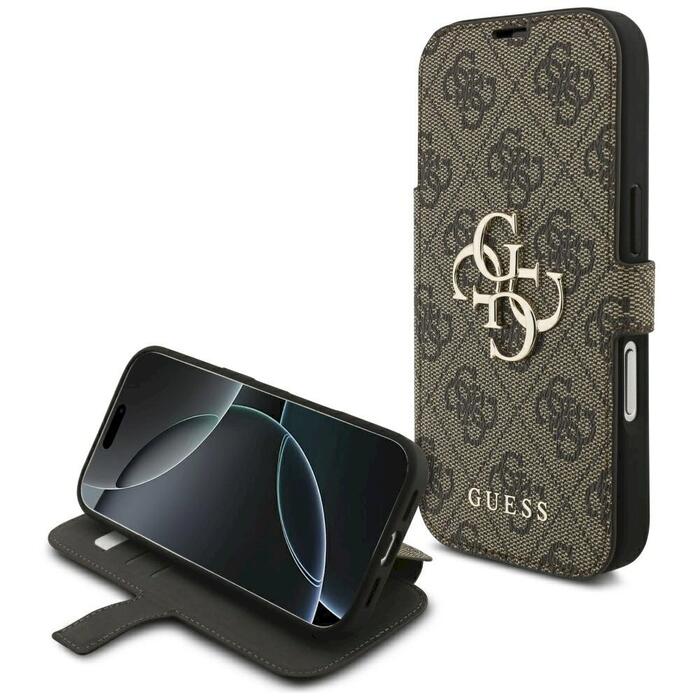Guess Book 4G Metal Logo Case Защитный чехол для iPhone 17 Pro / коричневый (GUBKP17L4GMGBR)
