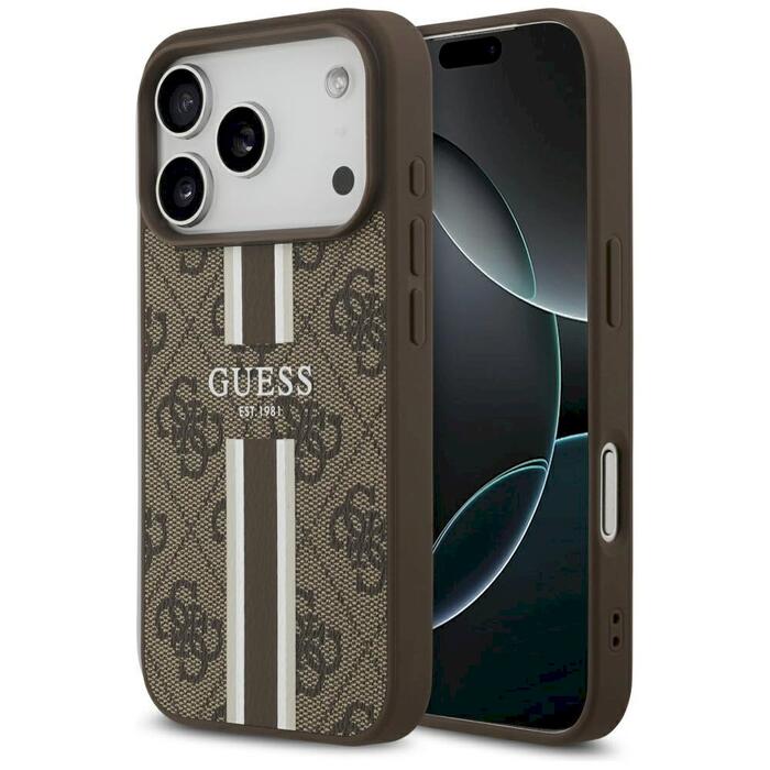 Guess 4G Printed Stripes MagSafe Case Защитный чехол для iPhone 17 Pro / коричневый (GUHMP17LP4RPSW)