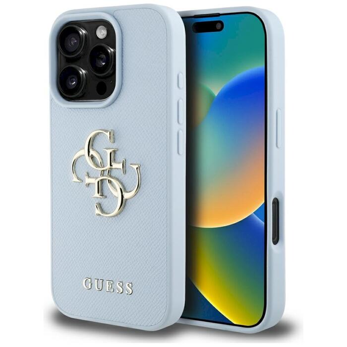 Case Guess Grained Big 4G Logo Small Classic Logo Защитный чехол для iPhone 16 Pro / синий (GUHCP16LPGT4MBB)