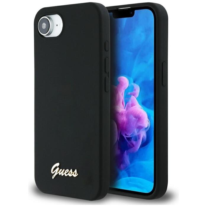 Guess Silicone Script Metal Logo MagSafe Чехол для Apple iPhone 16e (GUHMPSE4SMBSLK)