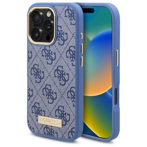 Guess GUHMP16LU4GPRB Hardcase 4G Logo Plate MagSafe Aizsargapvalks priekš iPhone 16 Pro 6.3" / zils (GUHMP16LU4GPRB)